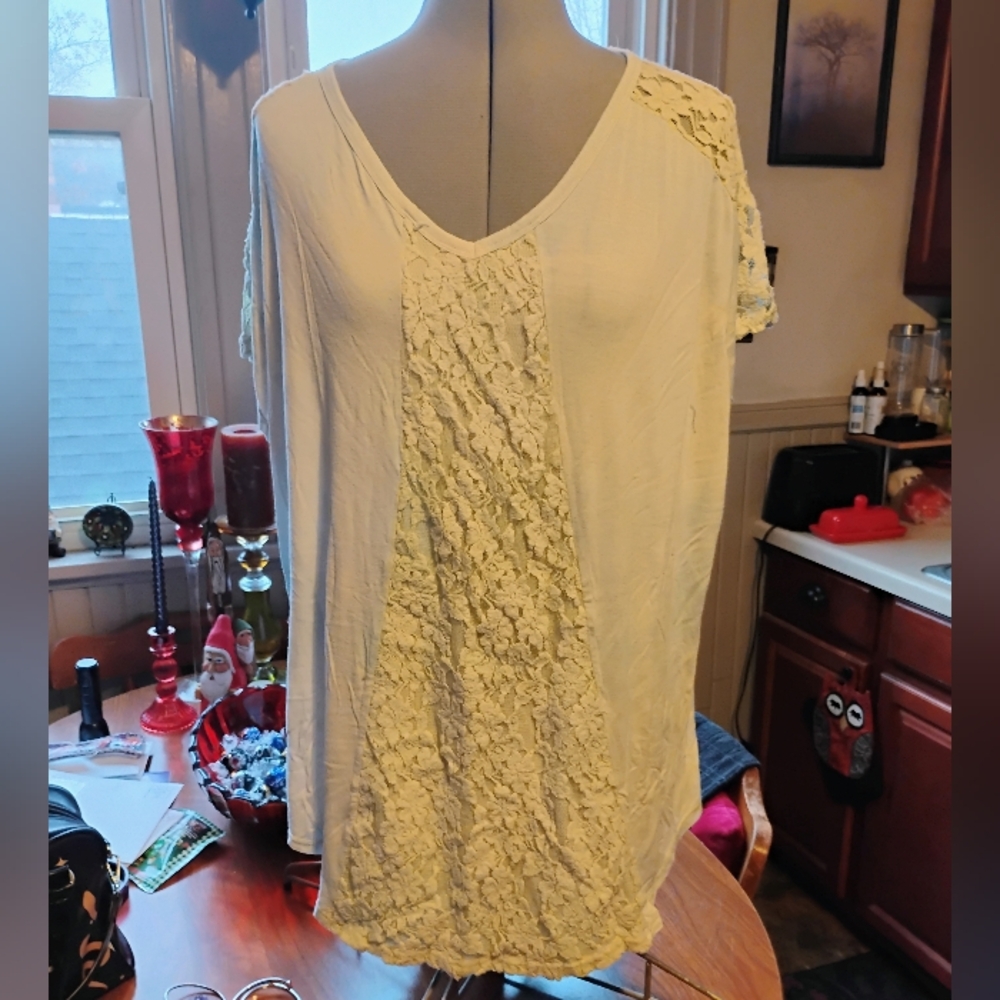 Cozy Baby Blue And Cream Lace Women's Top